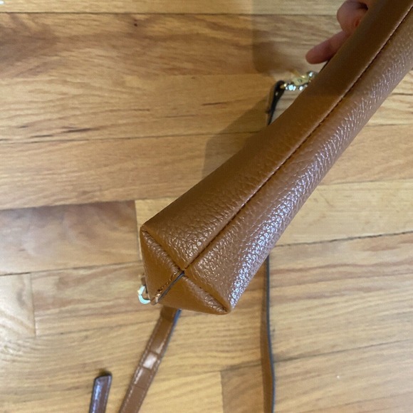 Nanette Lepore Crossbody Pebbled Faux Leather Croc Embossed Bag Brown Gold - Picture 9 of 15